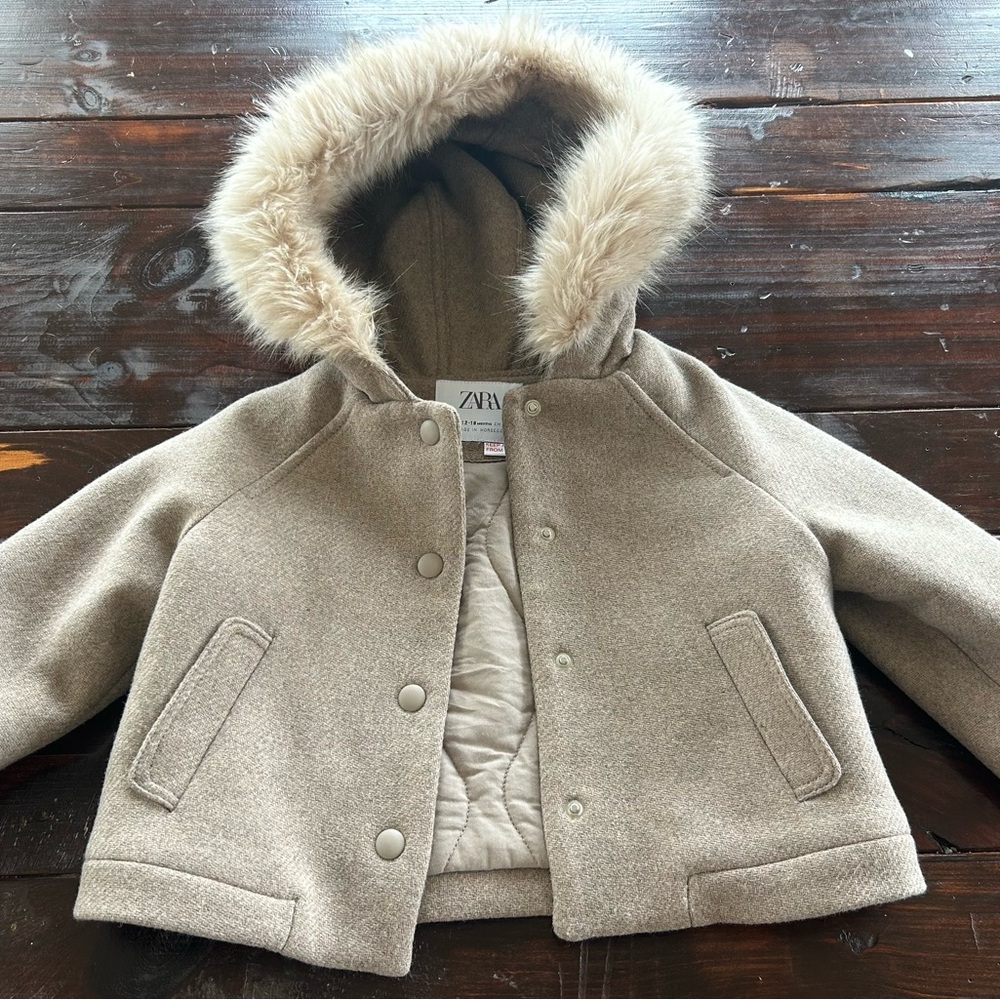 Zara Toddler Tan Jacket with Faux Fur Hood